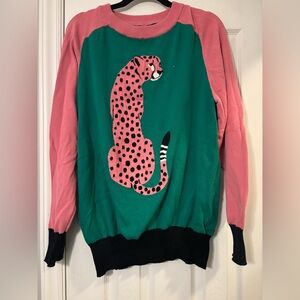 Pink and Green Oxknit Leopard Sweater